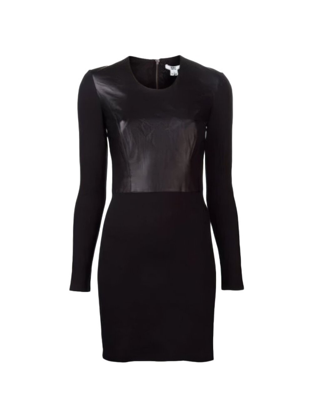 Helmut Lang Black Long-Sleeve Mini Dress with Lambskin Leather Panel – Size P